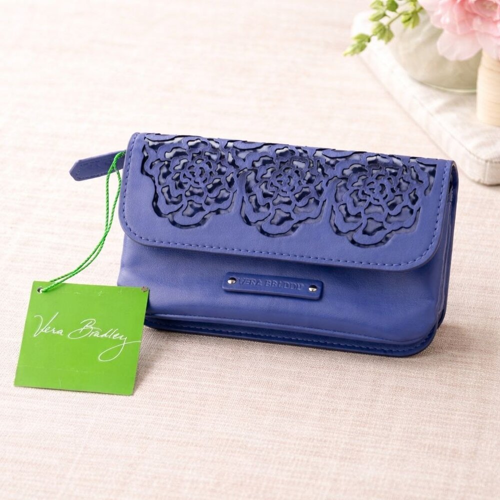 Vera Bradley Katalina Lace Wallet Navy Laser Cut Floral Snap Case Card Holder
